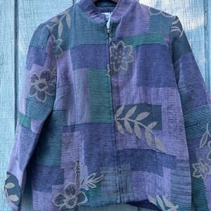VTG Alfred Dunner Petite Blue Purple Green Floral Patchwork Zip Up Jacket Sz 12P